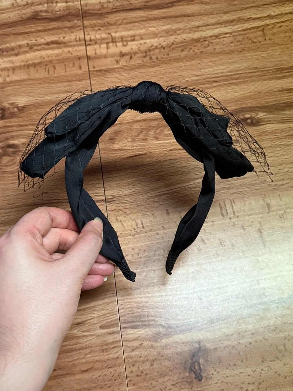 Ivory Knot Headband with Black Veil Accent